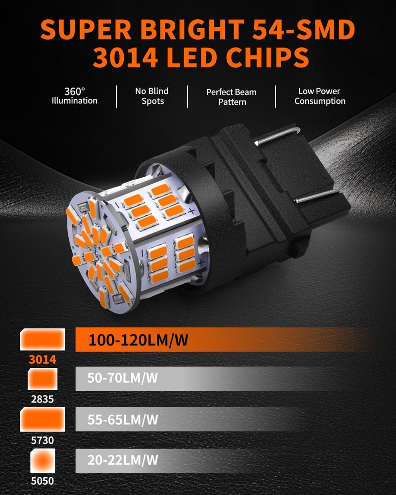 AUXLIGHT 3157 LED Bulbs 54-SMD 300% Super Bright 3056 3156 3057 3457 4057 4157 LED Light Replacement for Car Truck Turn Signal Blinker Lights & Side Marker Lights, Amber Yellow(Pack of 6) - Image 3