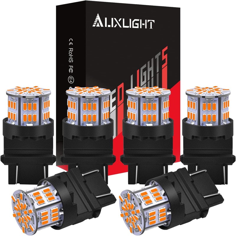 AUXLIGHT 3157 LED Bulbs 54-SMD 300% Super Bright 3056 3156 3057 3457 4057 4157 LED Light Replacement for Car Truck Turn Signal Blinker Lights & Side Marker Lights, Amber Yellow(Pack of 6) - Image 1
