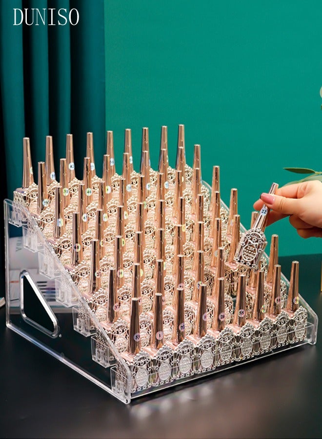 DUNISO حامل عرض طلاء الأظافر الشفاف من 7 طبقات بسعة كبيرة 63 شبكة للنساء رف تخزين مستحضرات التجميل الأساسي طلاء الأظافر الشفاف المتدرج رف عرض المنتج صندوق عرض تخزين سطح المكتب - Image 1