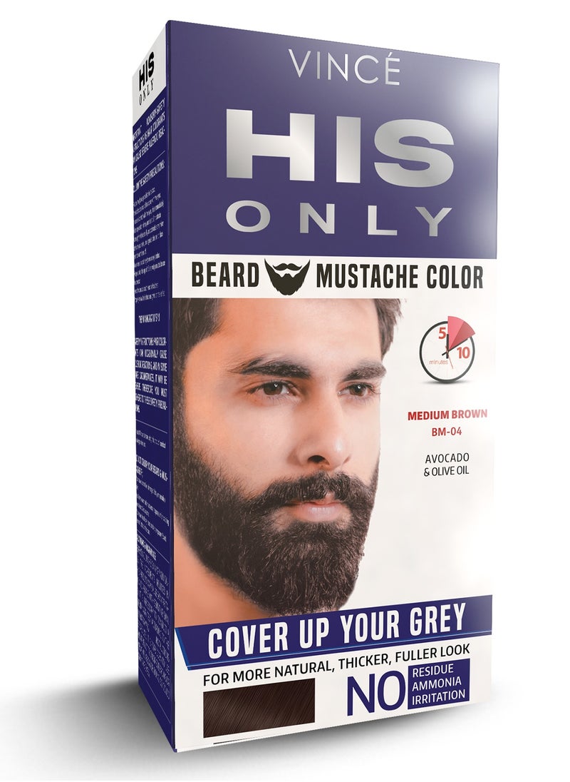 VINCE Beard & Mustache Color (BM-04) – Medium Brown – Ammonia-Free, 100% Grey Coverage, Olive Oil & Avocado Oil Infused, Quick 5-Minute Application, Long-Lasting Results, Full Kit Included  - Image 1