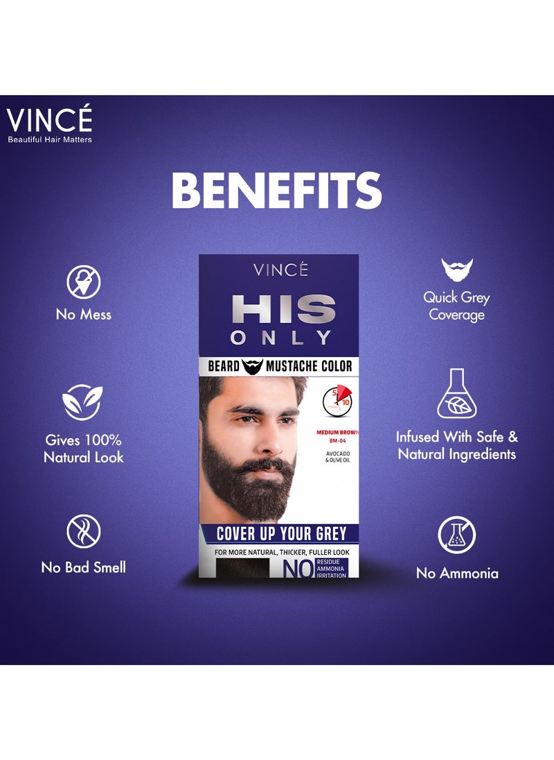 VINCE Beard & Mustache Color (BM-04) – Medium Brown – Ammonia-Free, 100% Grey Coverage, Olive Oil & Avocado Oil Infused, Quick 5-Minute Application, Long-Lasting Results, Full Kit Included  - Image 3
