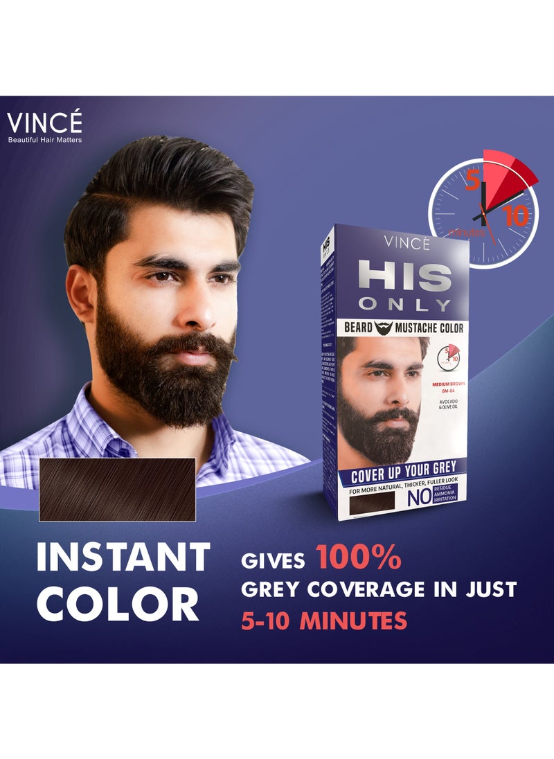 VINCE Beard & Mustache Color (BM-04) – Medium Brown – Ammonia-Free, 100% Grey Coverage, Olive Oil & Avocado Oil Infused, Quick 5-Minute Application, Long-Lasting Results, Full Kit Included  - Image 2