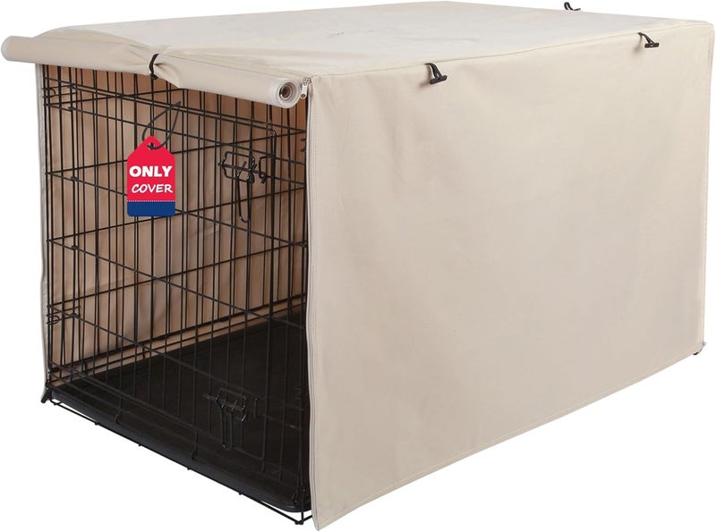 Deblue Heavy-Duty Dog Crate Cover, Privacy Pet Kennel Cover Universal Fits for 54 Inches Wire Cage, Polyester Crate Cover Fit for 1 2 3 Doors Crate (Tan) - Image 1
