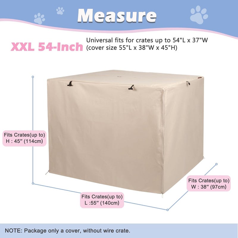 Deblue Heavy-Duty Dog Crate Cover, Privacy Pet Kennel Cover Universal Fits for 54 Inches Wire Cage, Polyester Crate Cover Fit for 1 2 3 Doors Crate (Tan) - Image 2