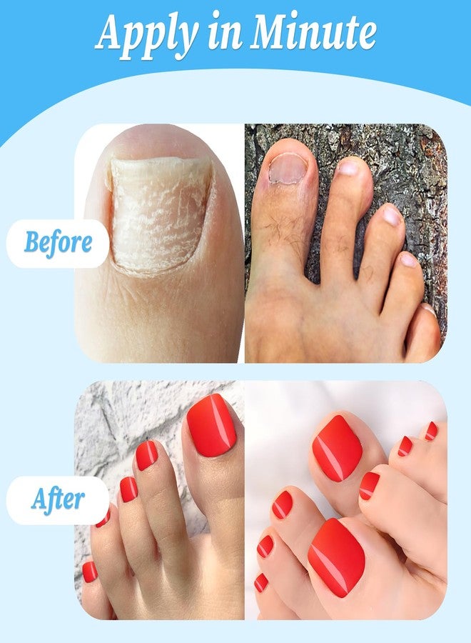 Lifextol 120pc Press on Toenails for Women Toe Press on Nails Short Fake Toe Nails Press ons with Adhesive Tabs, Acrylic Toe Nail Tips False Toenail Press ons Artificial Fake Toenails for Feet-Red - Image 3