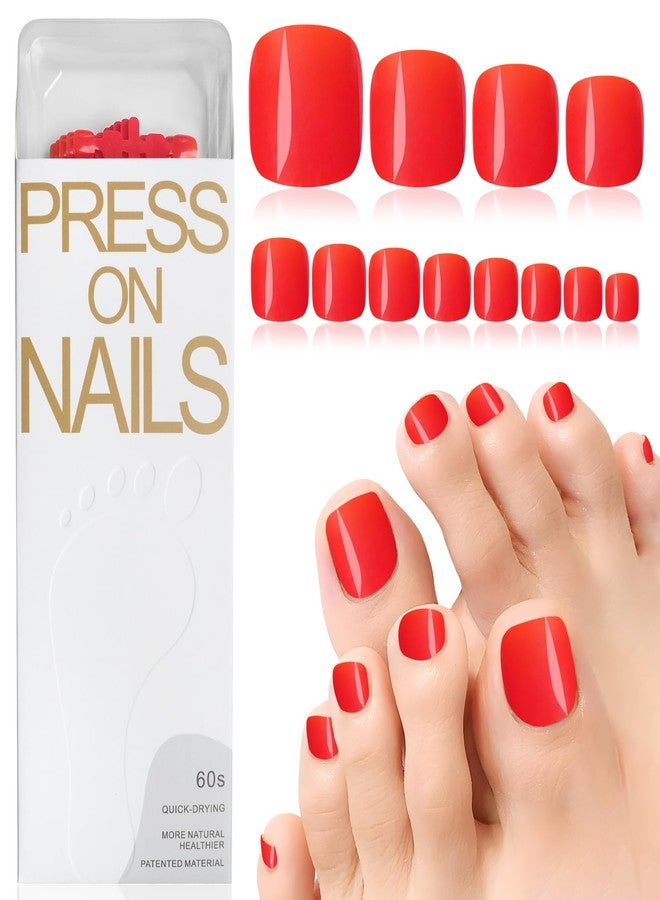 Lifextol 120pc Press on Toenails for Women Toe Press on Nails Short Fake Toe Nails Press ons with Adhesive Tabs, Acrylic Toe Nail Tips False Toenail Press ons Artificial Fake Toenails for Feet-Red - Image 1