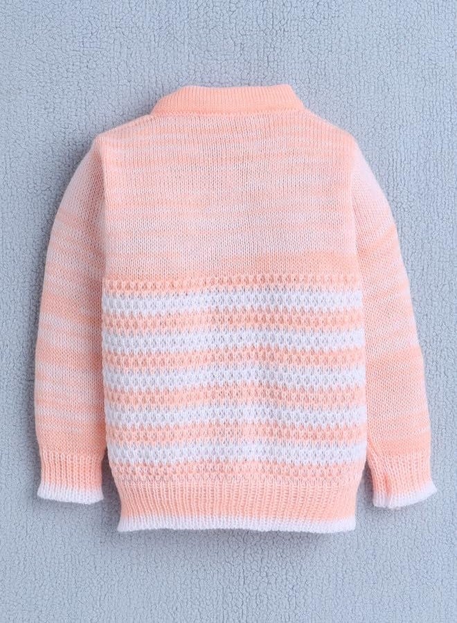 BUMZEE كنزة صوفية بأكمام طويلة للبنات الصغيرات من بامزي، لون الخوخ، مع قبعة وجوارب، مناسبة للأعمار من 6 إلى 12 شهرًا (Peb10063D-pch) - Image 3