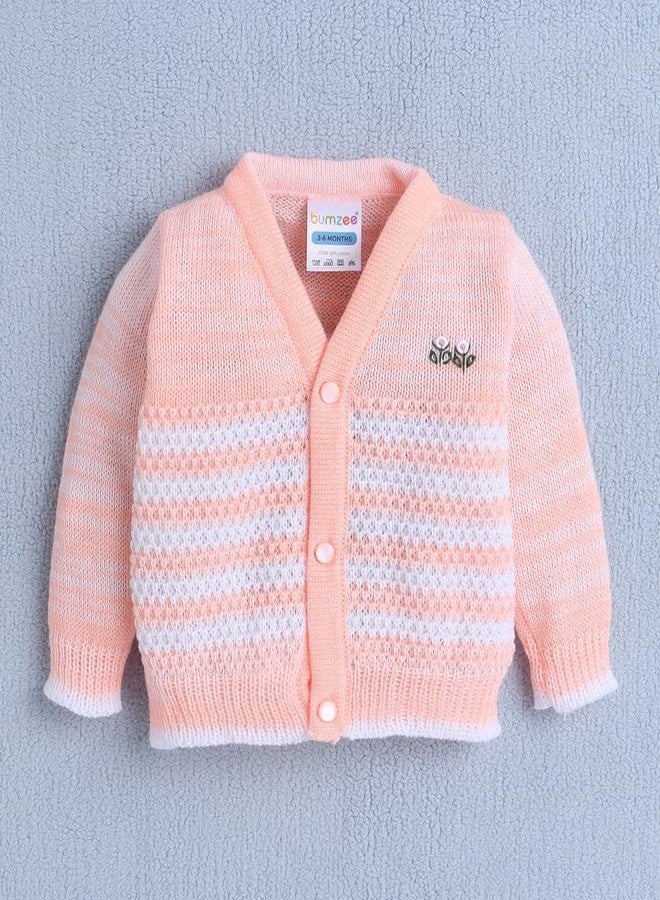 BUMZEE كنزة صوفية بأكمام طويلة للبنات الصغيرات من بامزي، لون الخوخ، مع قبعة وجوارب، مناسبة للأعمار من 6 إلى 12 شهرًا (Peb10063D-pch) - Image 2