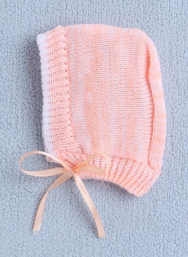 BUMZEE كنزة صوفية بأكمام طويلة للبنات الصغيرات من بامزي، لون الخوخ، مع قبعة وجوارب، مناسبة للأعمار من 6 إلى 12 شهرًا (Peb10063D-pch) - Image 4