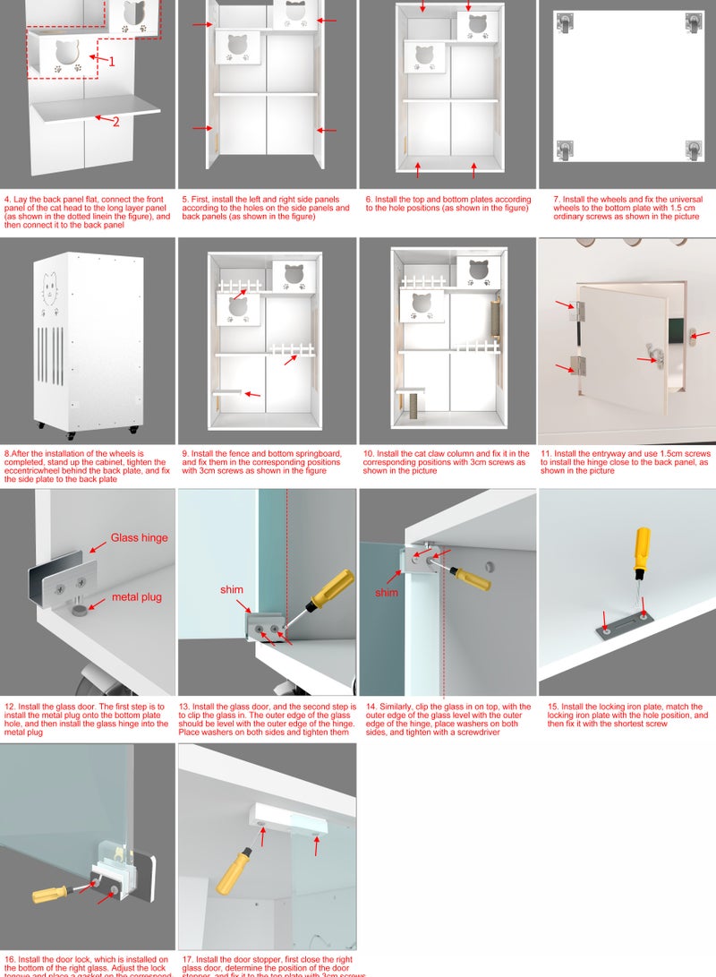 Sunshinee Sunshine Luxury Wood Cat Villa Grey L with Glass Front Door, Small Side Door, Bottom Wheels for Easy Movement and 2 Indoor Scratchers 95*70*155 cm - Image 4