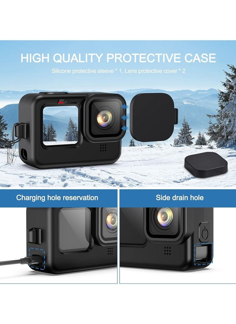 Silicone Sleeve with Lanyard and 6 Pcs Tempered Glass Screen Lens Protector for GoPro Hero 10 Black