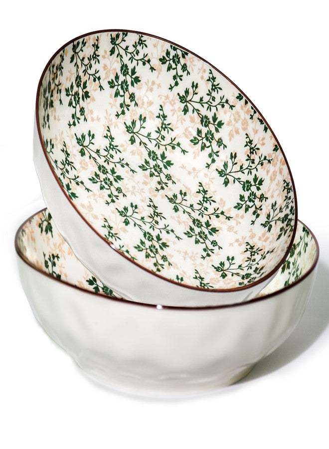 Ronanemon Large Serving Bowls, 78Oz Extra Large Salad Bowls Set of 2, Green Floral Pattern Design Decorative Bowls for Salad, Fruit, Pasta and Dinner, Serving Dishes Set for Party (Green Floral of 2) - Image 1