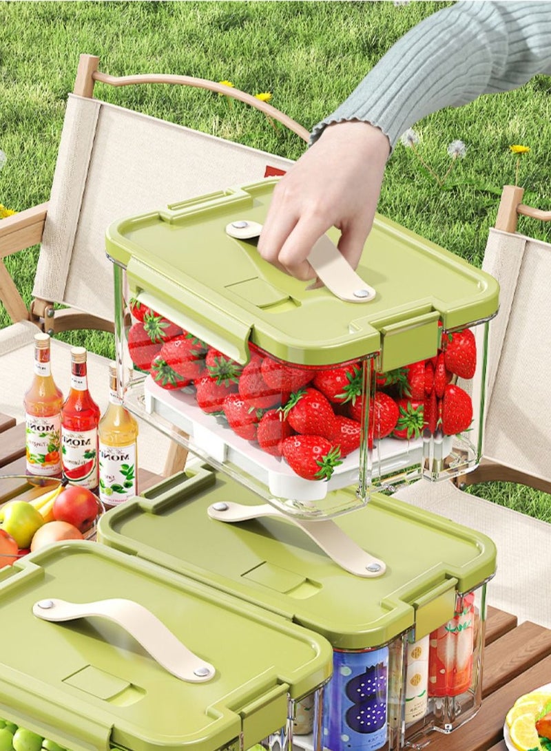 Fridge Organizers Stackable Refrigerator Storage Containers Clear Crisper Box with Drainage Board and Ice Compartment for Food Drinks Vegetable(1pcs 2000ml) - Image 1