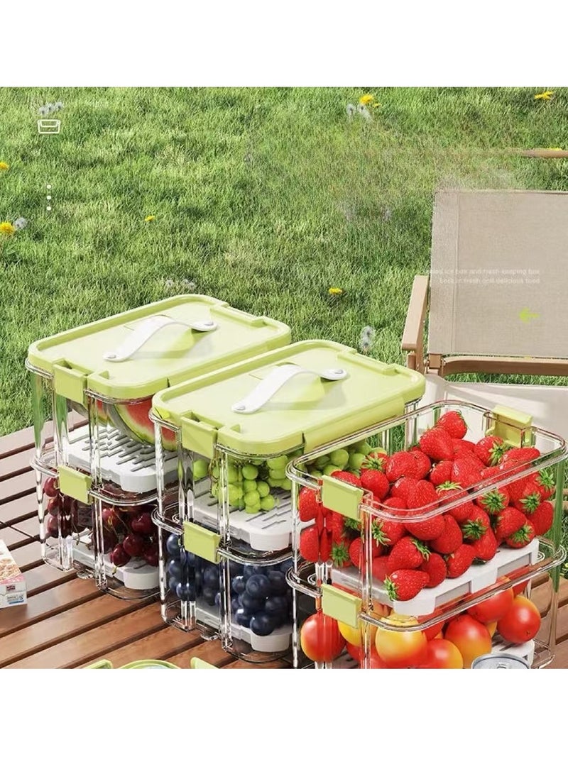 Fridge Organizers Stackable Refrigerator Storage Containers Clear Crisper Box with Drainage Board and Ice Compartment for Food Drinks Vegetable(1pcs 2000ml) - Image 3