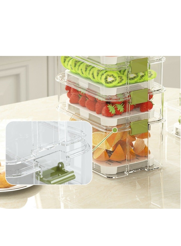 Fridge Organizers Stackable Refrigerator Storage Containers Clear Crisper Box with Drainage Board and Ice Compartment for Food Drinks Vegetable(1pcs 2000ml) - Image 4