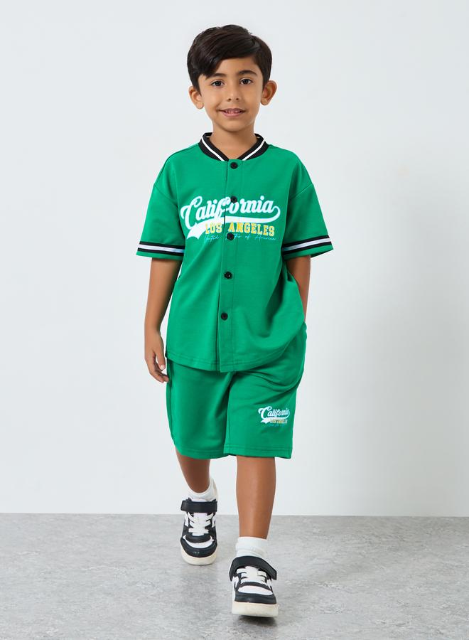 Styli Boys Green Graphic Print T-Shirt and Shorts Set - Image 1