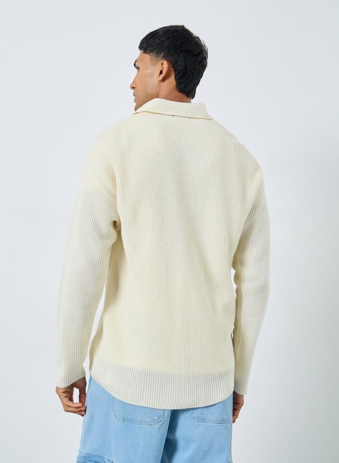 Styli Off White Ribbed Cardigan - Image 5