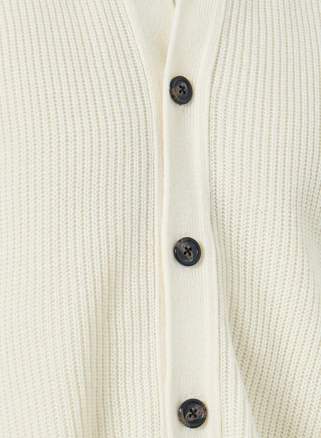Styli Off White Ribbed Cardigan - Image 4