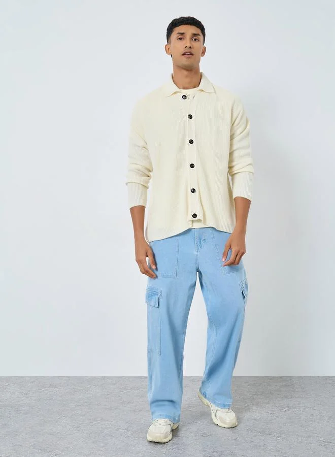 Styli Off White Ribbed Cardigan