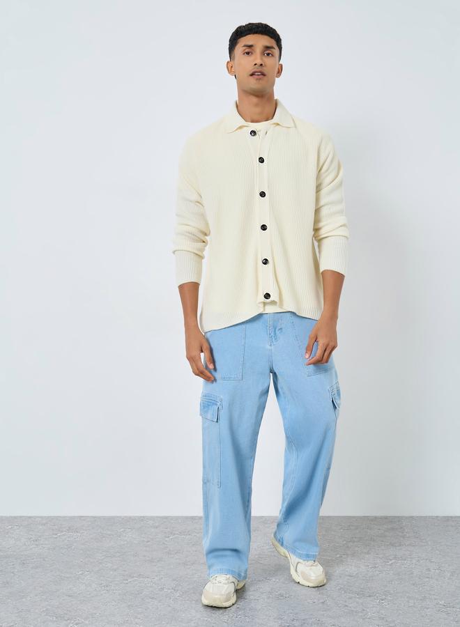 Styli Off White Ribbed Cardigan - Image 2