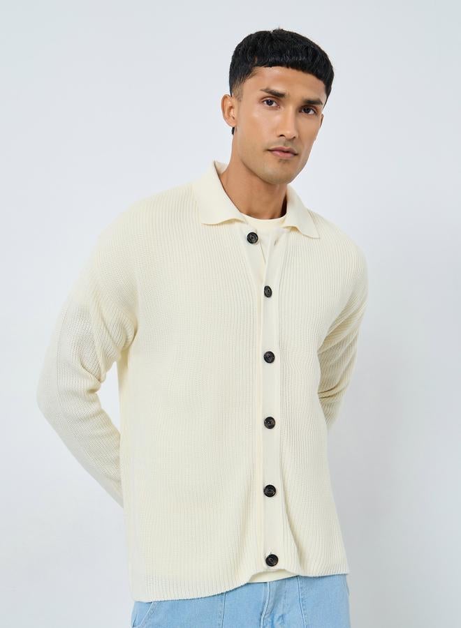 Styli Off White Ribbed Cardigan - Image 3