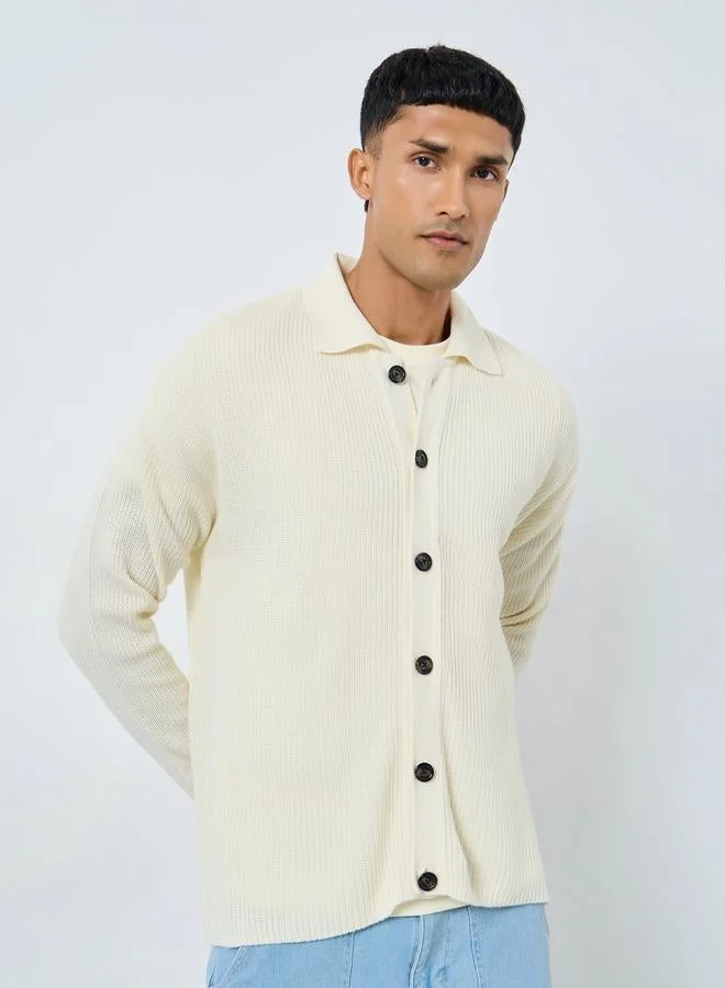 Styli Off White Ribbed Cardigan