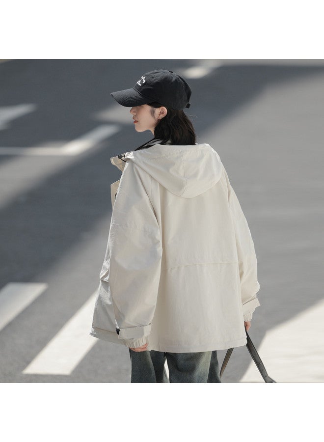 TonLion Women's Solid Color Minimalist Hooded Fashion Lettering On Left Chest Korean Casual Sporty Hooded Jacket - Image 4