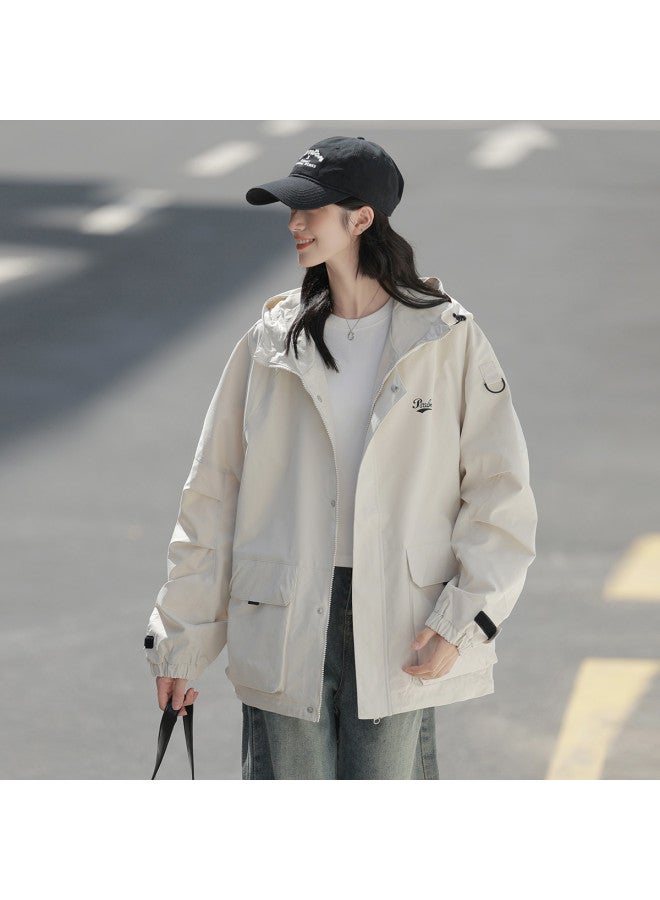 TonLion Women's Solid Color Minimalist Hooded Fashion Lettering On Left Chest Korean Casual Sporty Hooded Jacket - Image 3