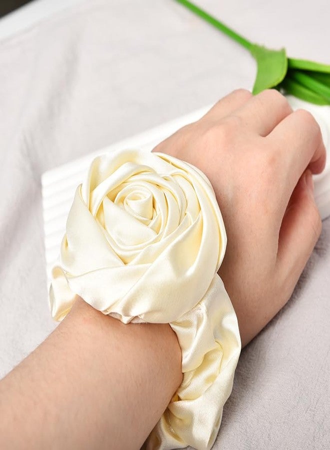 Guqqeuc Satin Rose Hair Scrunchie with Flower Hair Bow for Women Girls Silk Scrunchy Hair Elastics for Long Thick Hair - Image 4
