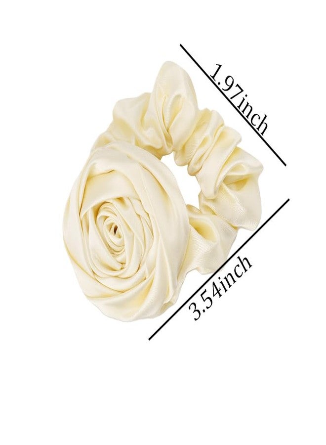Guqqeuc Satin Rose Hair Scrunchie with Flower Hair Bow for Women Girls Silk Scrunchy Hair Elastics for Long Thick Hair - Image 3