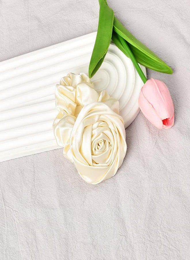Guqqeuc Satin Rose Hair Scrunchie with Flower Hair Bow for Women Girls Silk Scrunchy Hair Elastics for Long Thick Hair - Image 5
