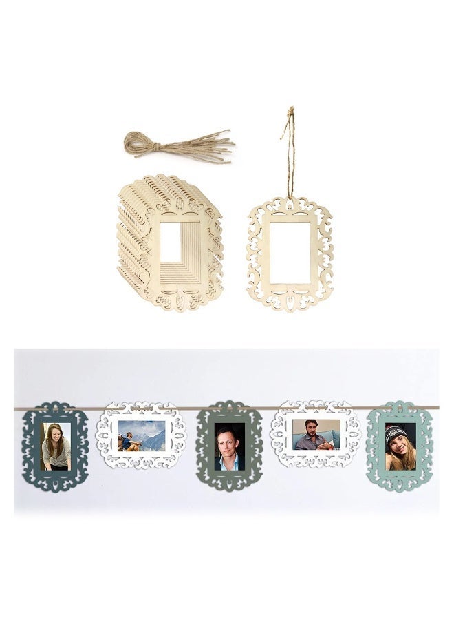 Wooden Picture Frames Creativity with 12 Blank Unfinished Wooden Picture Frames Perfect for DIY Crafts Home Decor and Tree Hanging Includes Jute Rope for Wallet Sized Photo Masterpieces
