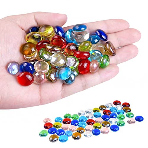 KINGOU 50 pcs Replacement Mancala Stones Mixed Colored Flat Glass Pebbles/Beads/Gems for Games (12-15mm) - Image 1