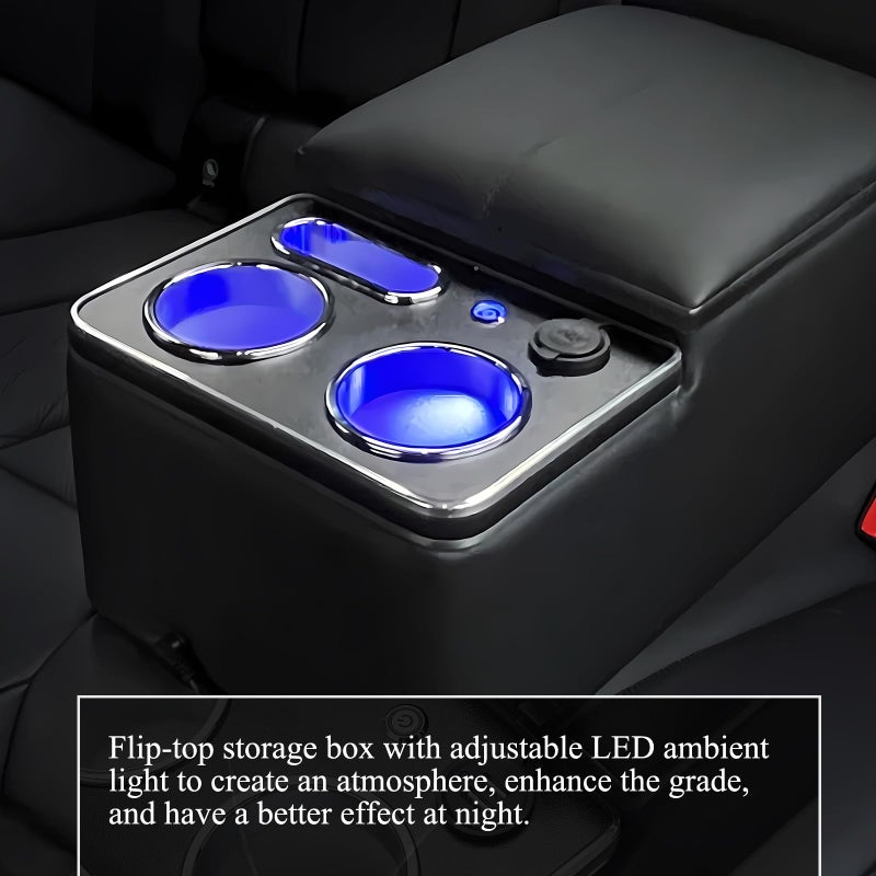 X4XZ Upgrade Center Console Organizer with Cup Holder& Phone Holder for Car & Van & Truck Floor Cab Back Bench Seat Armrest Middle Storage Box - Black - Image 2