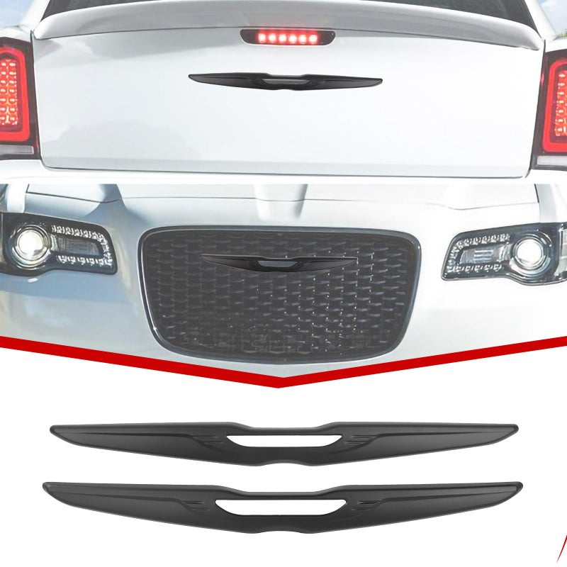 غطاء شارة الصندوق الخلفي وشبكة الصدام الأمامي من JeCar، ملحقات خارجية متوافقة مع كرايسلر 300 300C 2015-2023 باللون الأسود غير اللامع