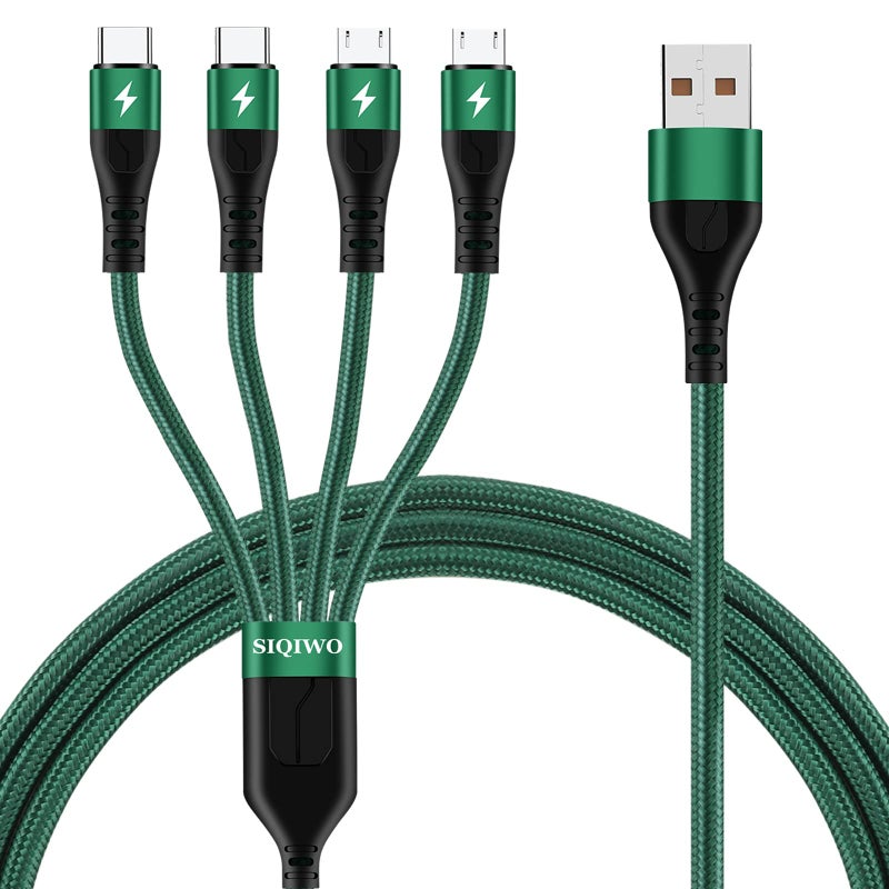 SIQIWO 4-in-1 Multi USB Fast Charging Cable 3A 1.2M - Dual Micro USB + Dual Type-C for iPhone 16, Samsung, Pixel - Image 1