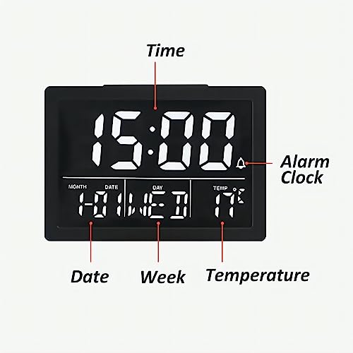 Lancoon Digital Alarm Clock 53 LCD Screen Time Date Week Temperature Display 1224H Snooze Function 6 Adjustable Brightness 8 Ringtones for Home Office Bedroom Living Room White - Image 3
