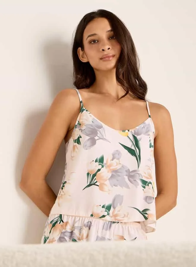سبلاش فيڤ Floral Print Night Robe with Camisole and Pyjama Set