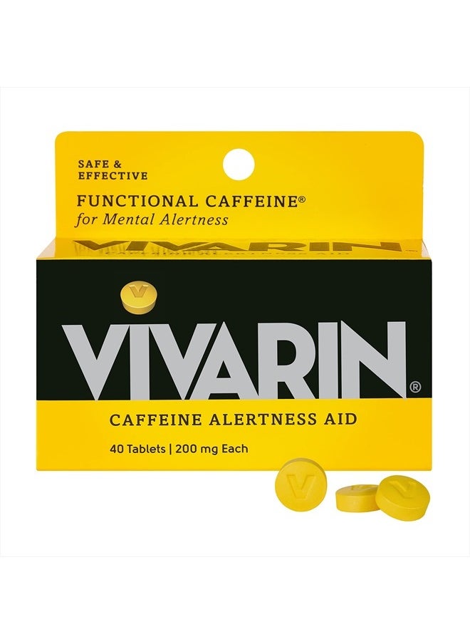 Vivarin , Caffeine Pills, 200mg Caffeine per Dose, Safely and Effectively Helps You Stay Awake, No Sugar, Calories or Hidden Ingredients, Energy Supplement, 40 Tablets  - Image 1