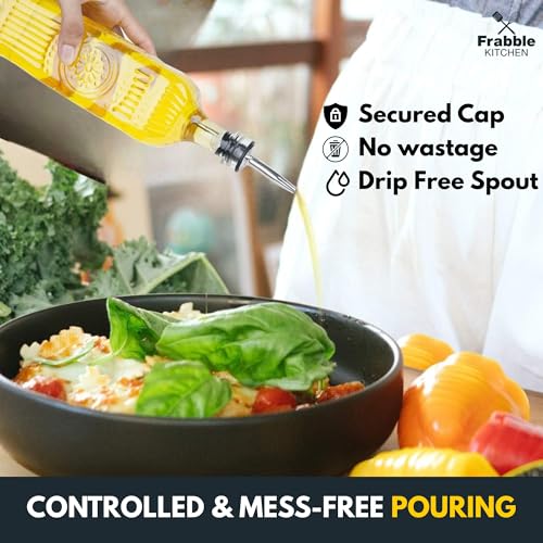 Frabble Kitchen Food Grade Plastic Oil Dispenser 900ml with Steel Pourer & Lid (1 Pack) - Cooking Oil Dispenser for Kitchen - Oil Bottle for Kitchen Storage for Refined Oil,Vinegar,Sauce,Honey - Image 2