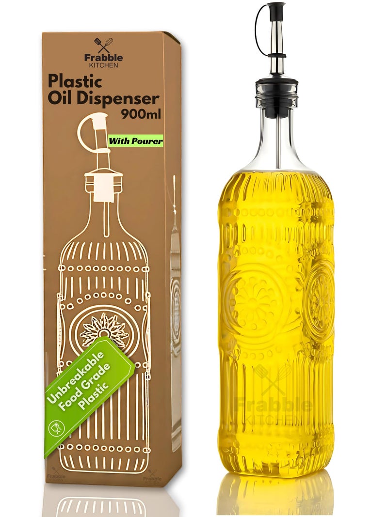 Frabble Kitchen Food Grade Plastic Oil Dispenser 900ml with Steel Pourer & Lid (1 Pack) - Cooking Oil Dispenser for Kitchen - Oil Bottle for Kitchen Storage for Refined Oil,Vinegar,Sauce,Honey - Image 1