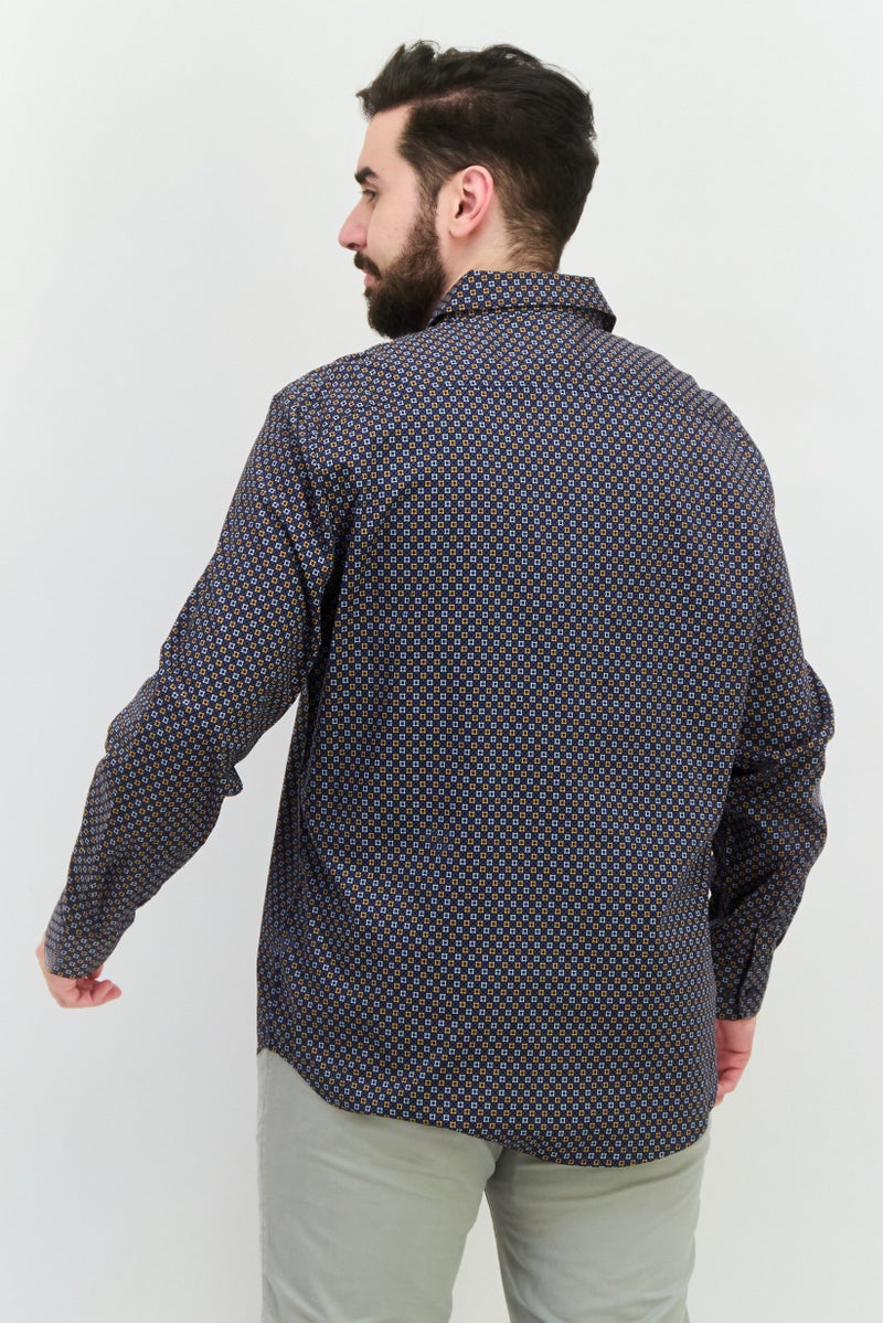 PERRY ELLIS Men Stretch Fit Allover Print Long Sleeve Casual Shirt, Multicolor - Image 3