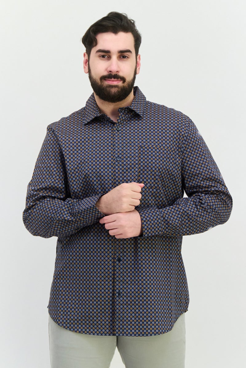 PERRY ELLIS Men Stretch Fit Allover Print Long Sleeve Casual Shirt, Multicolor - Image 1