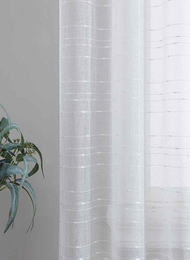 Laura Ashley White Sheer Curtains with Rod Pocket, Each Panel Measures 38" W x 108" L, Lehman, 4 Panels - Image 3