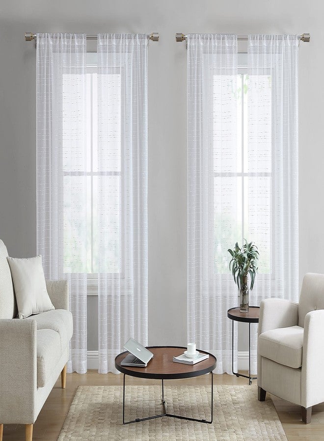 Laura Ashley White Sheer Curtains with Rod Pocket, Each Panel Measures 38" W x 108" L, Lehman, 4 Panels - Image 1