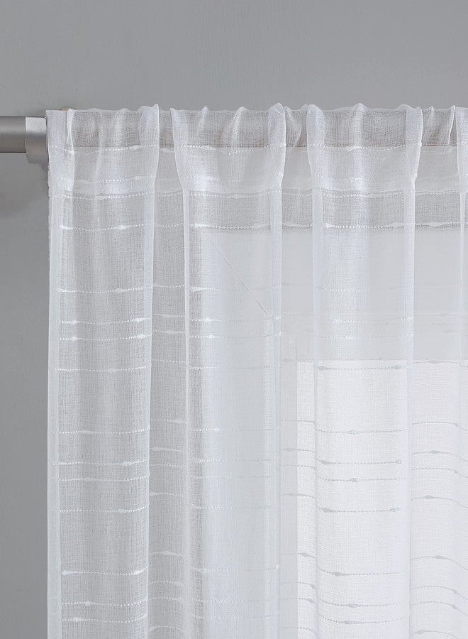 Laura Ashley White Sheer Curtains with Rod Pocket, Each Panel Measures 38" W x 108" L, Lehman, 4 Panels - Image 2