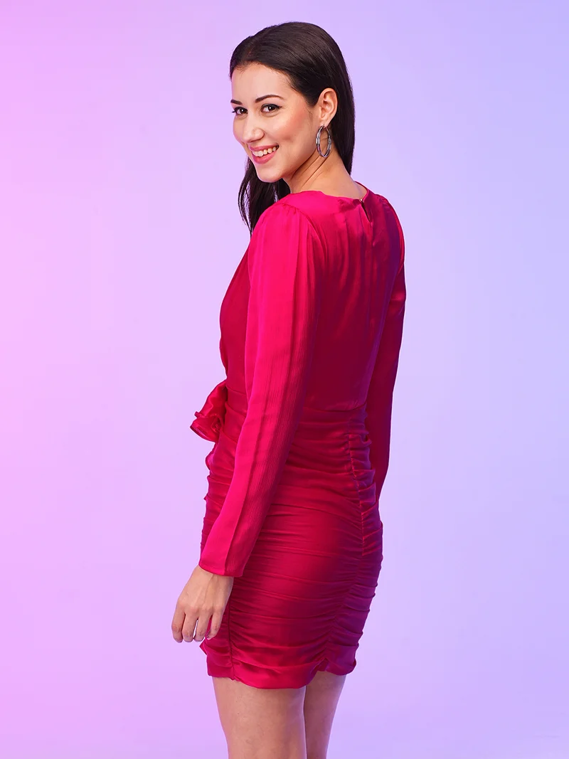 globus Women V-Neck Ruched Sheath Mini Dress
