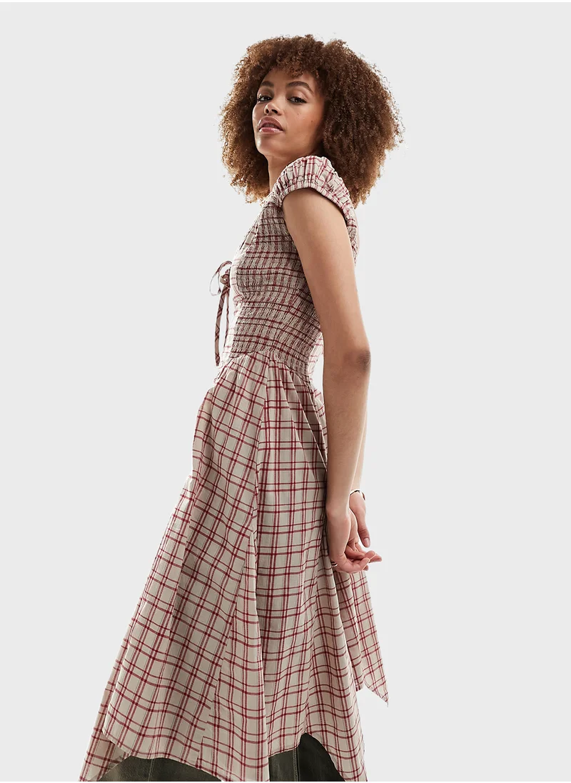 ريكلايمد فينتدج Drawstring Detail Checked Dress