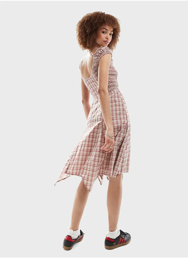 Reclaimed Vintage Drawstring Detail Checked Dress