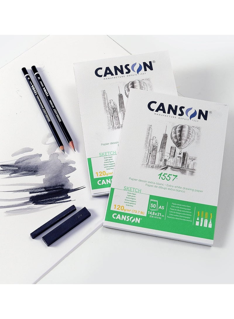 CANSON A5 Size Spiral Sketch Pad With Extra White 50 Sheets 120gsm Thickness - Image 3
